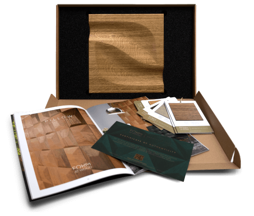 Photo of a box containing a sample of a impressions panel