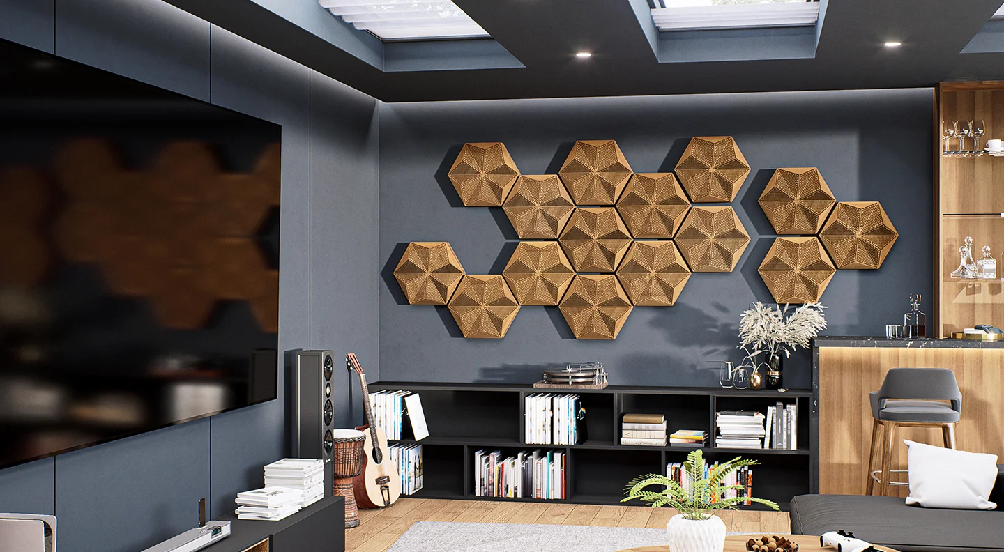 Tấm tiêu âm bằng gỗ HEXAGO trong không gian nội thất văn phòng