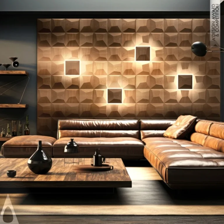 Modern living room with textured wood panel wall as interior wall decor