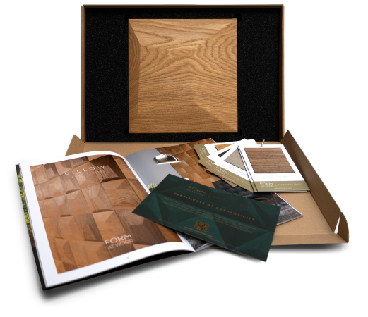 Photo of a box containing a sample of a pillow panel