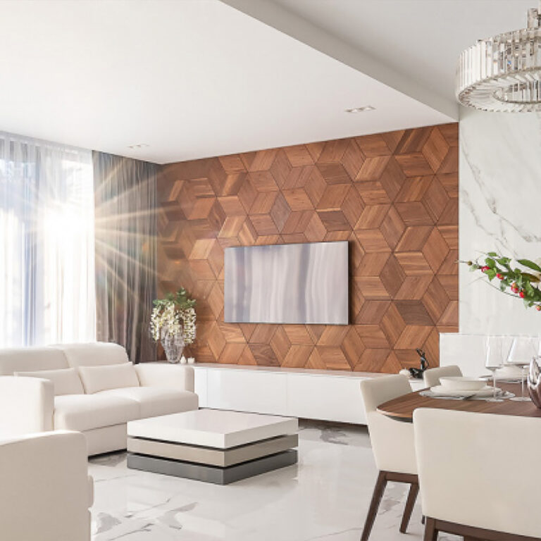 Interior with wood accent wall