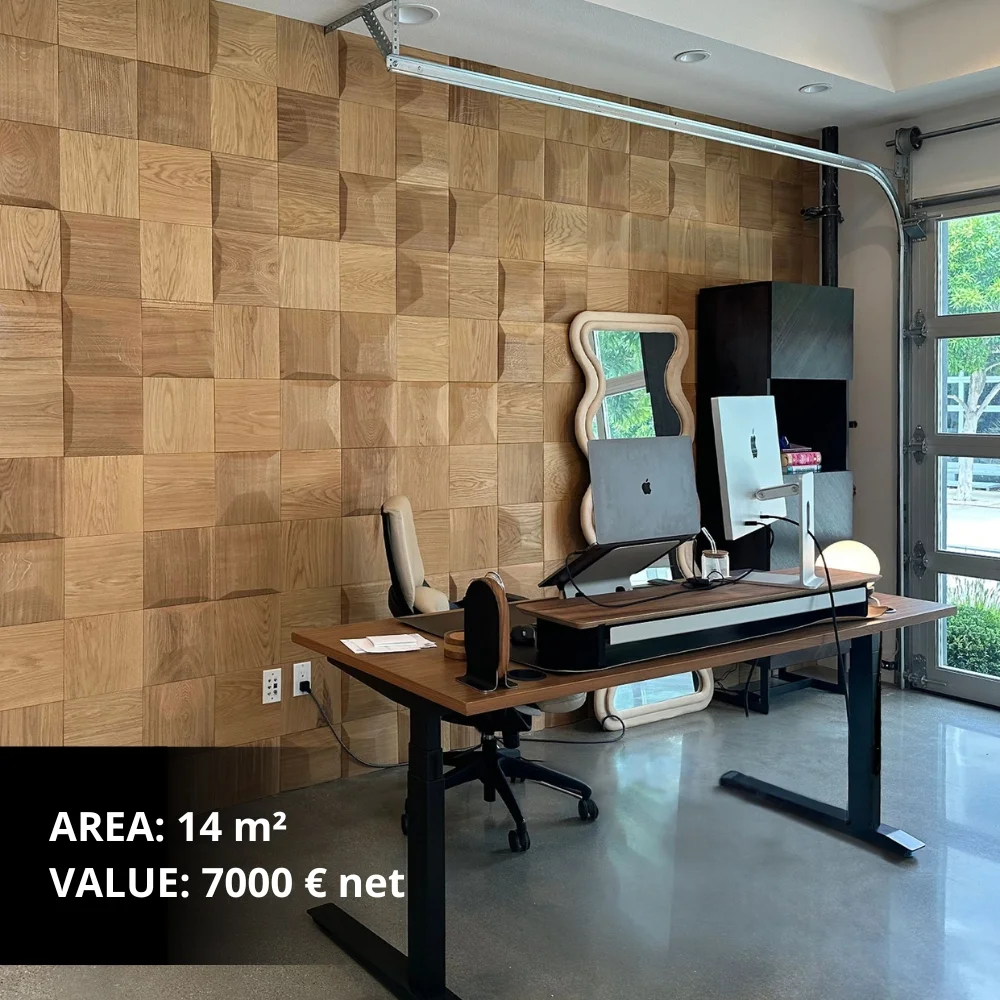 Decorative wood wall panels behind TV in living room, elegant tv wall, wooden accent wall design.