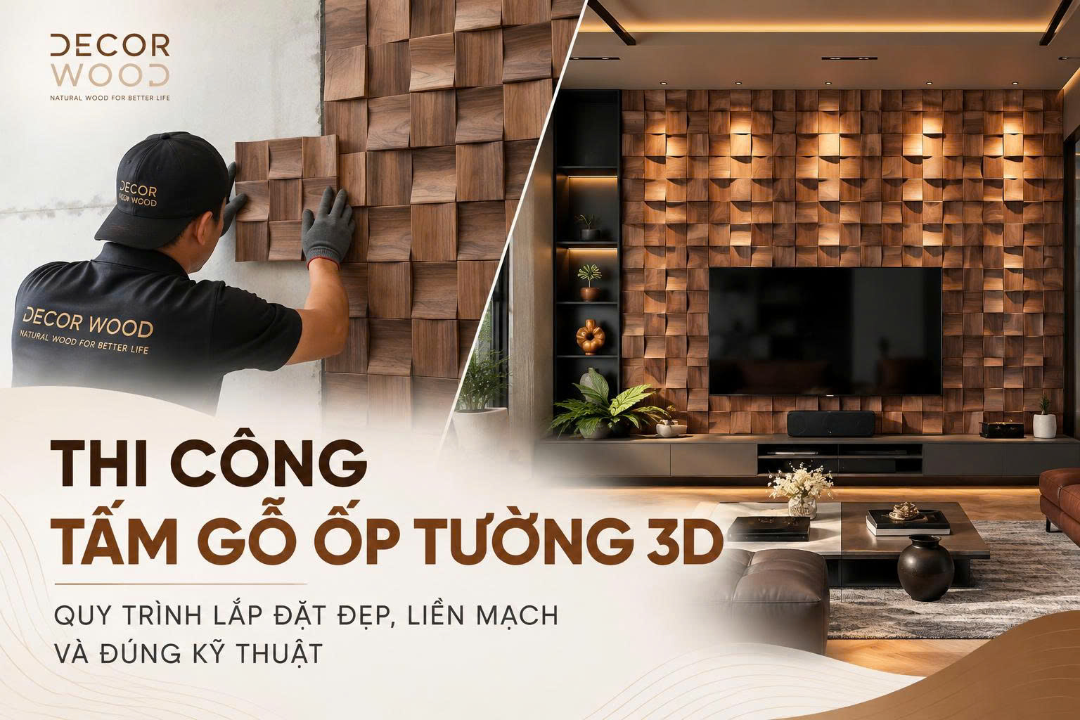 THI CÔNG TẤM GỖ ỐP TƯỜNG 3D – QUY TRÌNH LẮP ĐẶT ĐẸP, LIỀN MẠCH VÀ ĐÚNG KỸ THUẬT