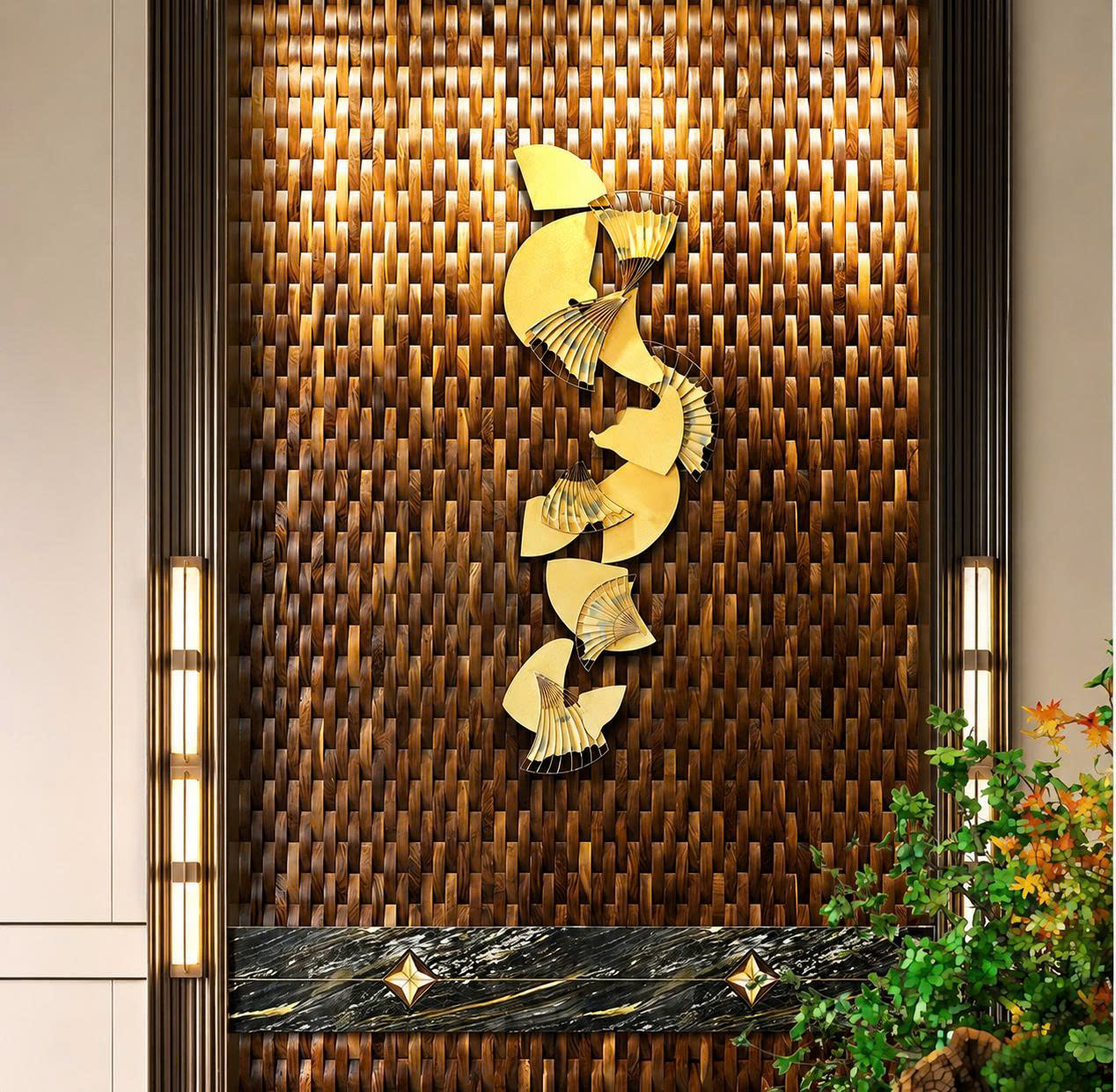 wooden panels with light
