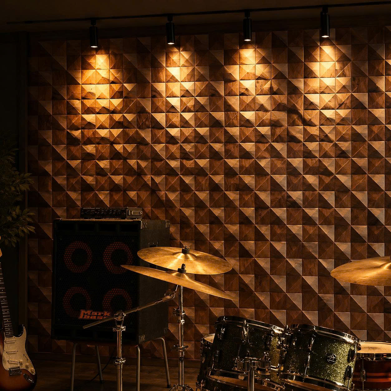 wooden panels with light