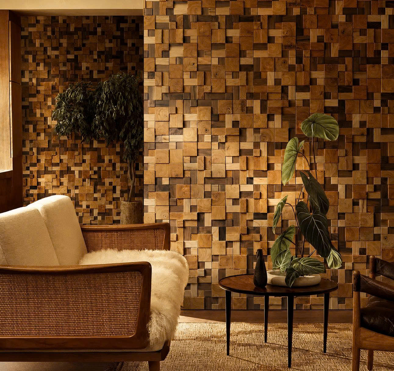Wooden wall panels in the lobby