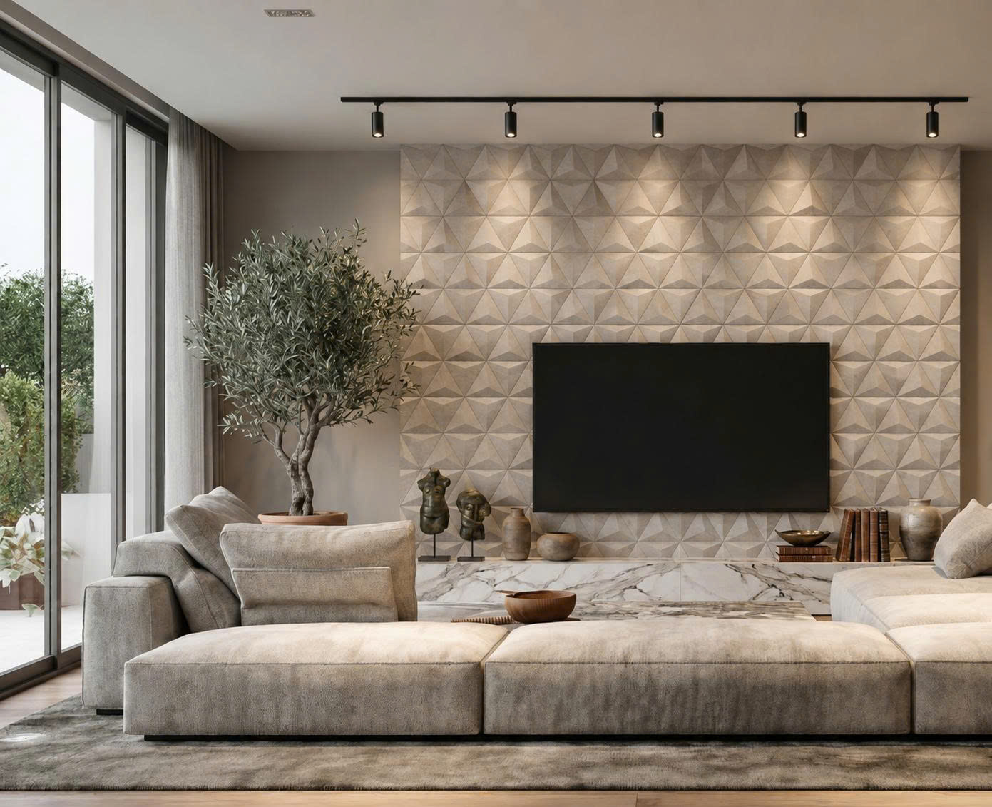Wooden wall panels in the media room